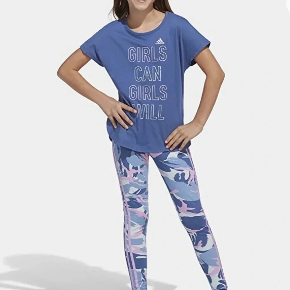 Adidas Blue Short Sleeve Graphic Cotton Tee Girl’s Size Large